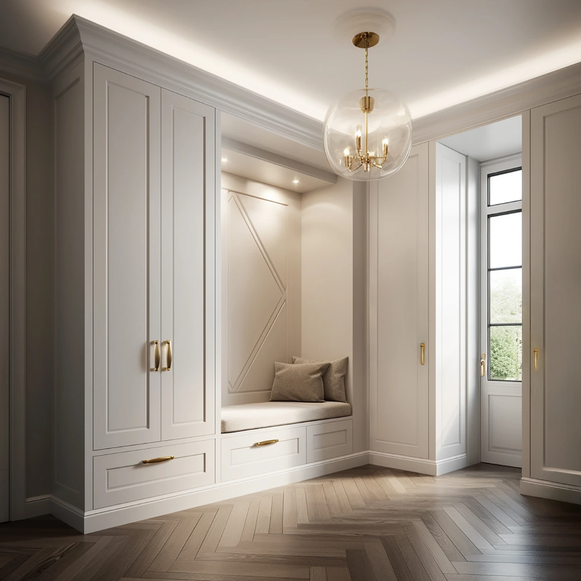 Rénovation intérieure d'une maison - entrée aménagée avec des meubles sur mesure