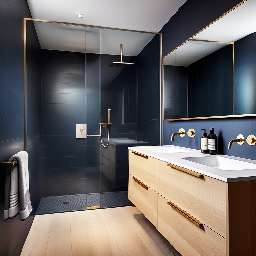 Salle d'eau avec douche à l'italienne Rénovation intérieure d'une maison en région lyonnaise - salle d'eau avec douche à l'italienne