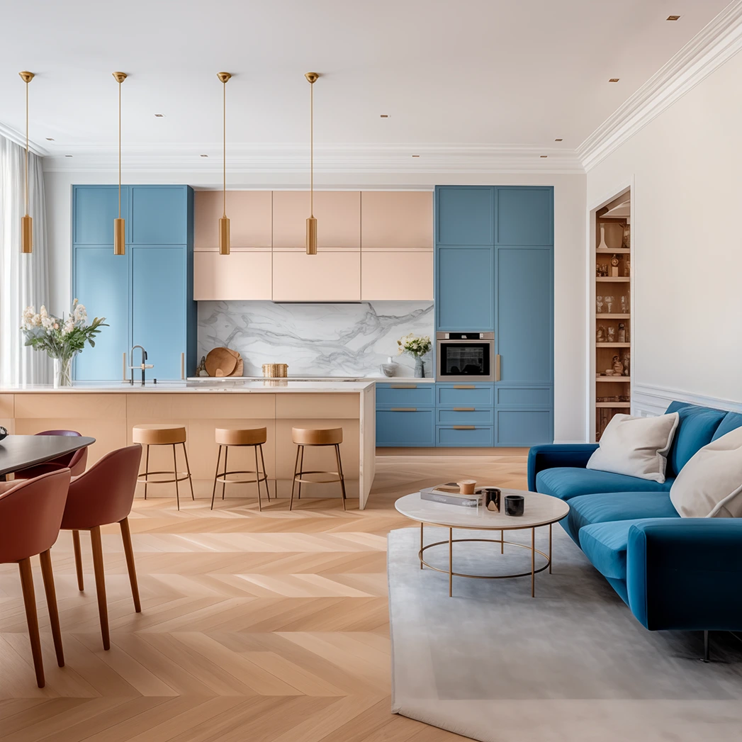 Pièce à vivre Rénovation d'un appartement Haussmannien à Paris - aménagement de la pièce à vivre, cuisine ouverte sur le salon